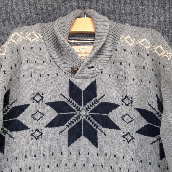 Weatherproof Vintage Men's Pullover Shawl Collar Sweater Gray Large Fair Isle - Picture 3 of 15
